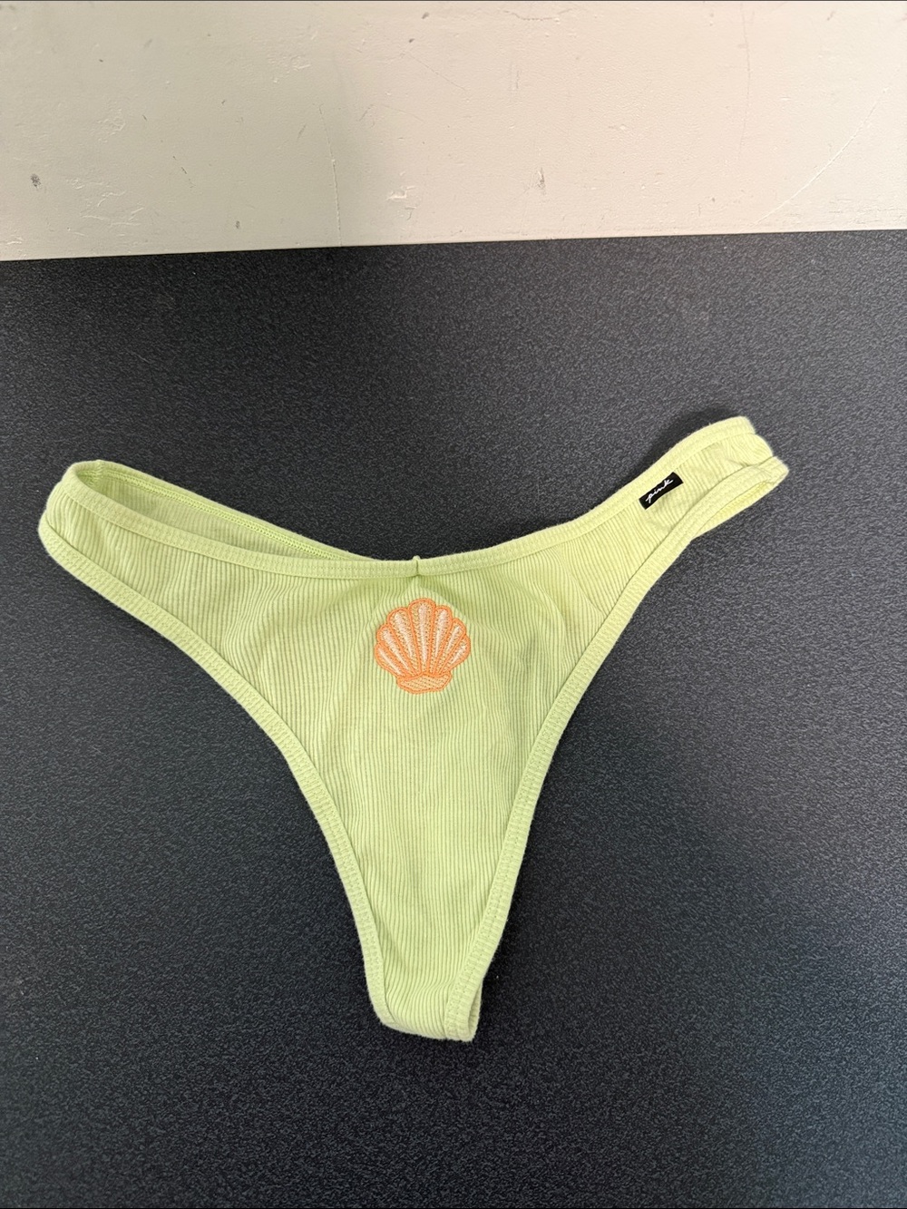 Victoria's Secret Light Green Ribbed Bikini Bottom with Orange Shell